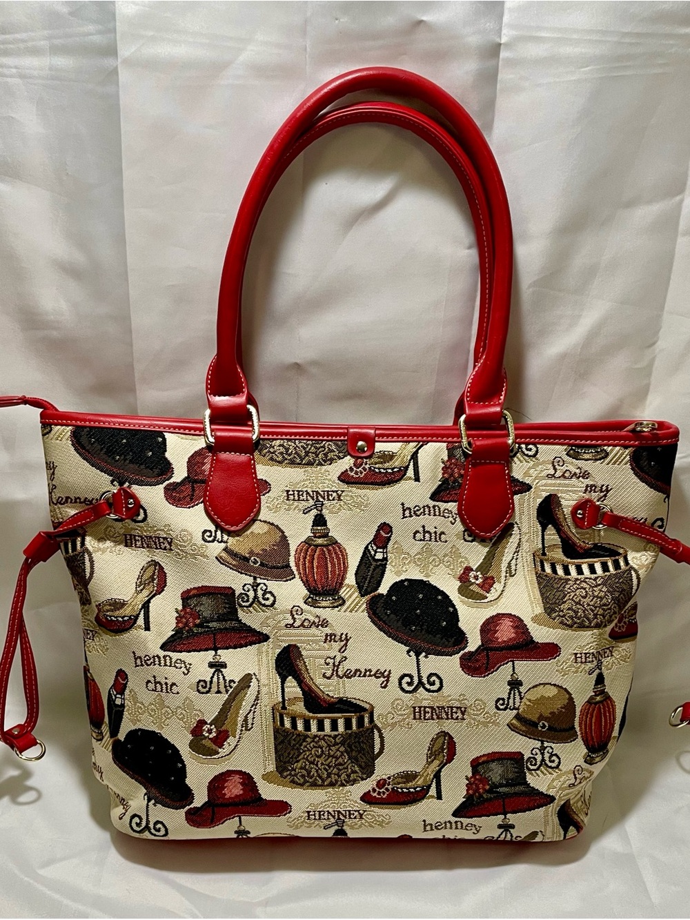 Henry Bear London Signature Woven Tapestry Bag – Elegant Fashion Motif, NWOT